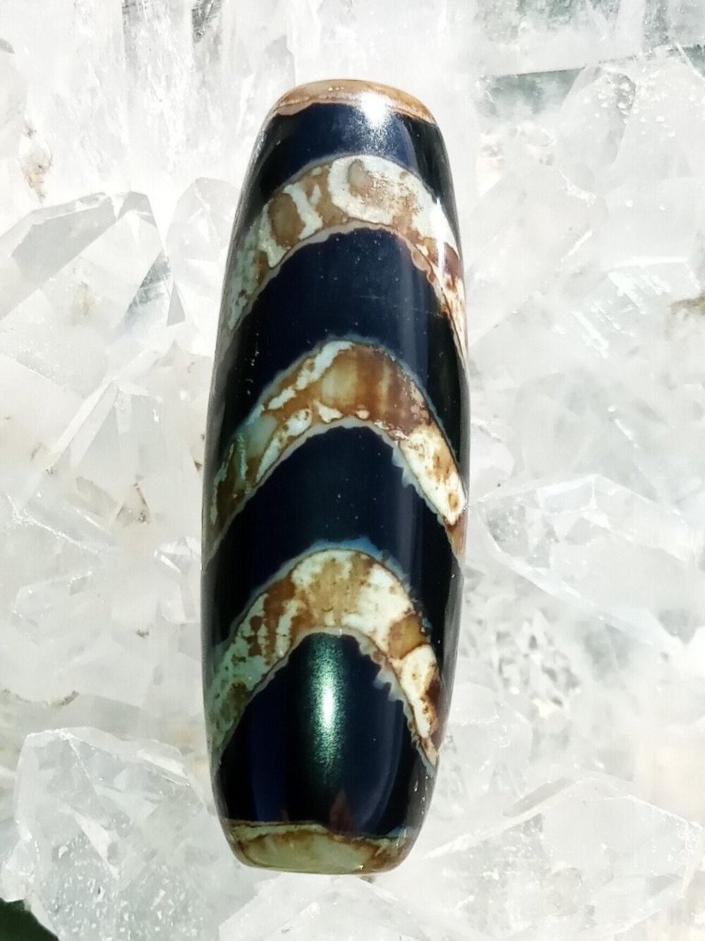 Agate - Water Wave DZI BEAD - (Fountain of Abundance) Talisman Bead